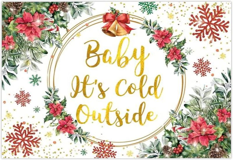 Photo 1 of Allenjoy 68" x 45" Winter Baby Shower Backdrop Baby It's Cold Outside Gender Neutral Party Background Christmas Greenery Floral Decor Banner Holiday Festival Supplies Portrait Photo Booth Props
