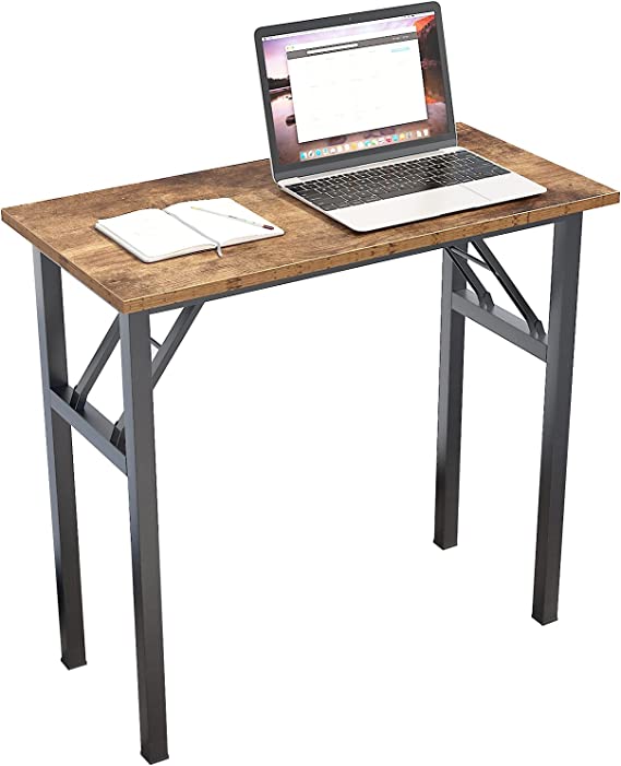 Photo 1 of Need Small Computer Desk 31.5 inches Folding Table No Assembly Sturdy Small Writing Desk Folding Desk for Small Spaces, Rustic Brown AC5-8040-FB
