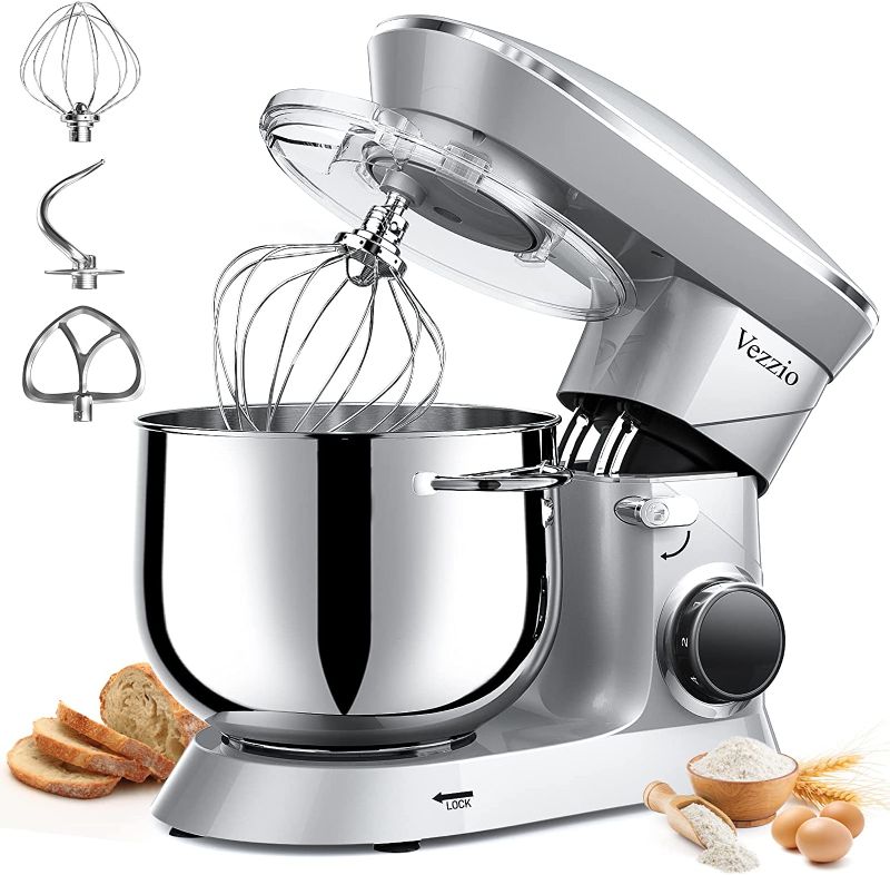 Photo 1 of 9.5 Qt Stand Mixer, 10-Speed Tilt-Head Food Mixer, Vezzio 660W Kitchen Electric Mixer with Stainless Steel Bowl, Dishwasher-Safe Attachments for Most Home Cooks (Silver) **MISSING ATTACHMENTS**  
