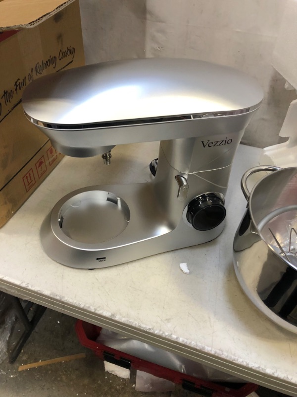 Photo 2 of 9.5 Qt Stand Mixer, 10-Speed Tilt-Head Food Mixer, Vezzio 660W Kitchen Electric Mixer with Stainless Steel Bowl, Dishwasher-Safe Attachments for Most Home Cooks (Silver) **MISSING ATTACHMENTS**  
