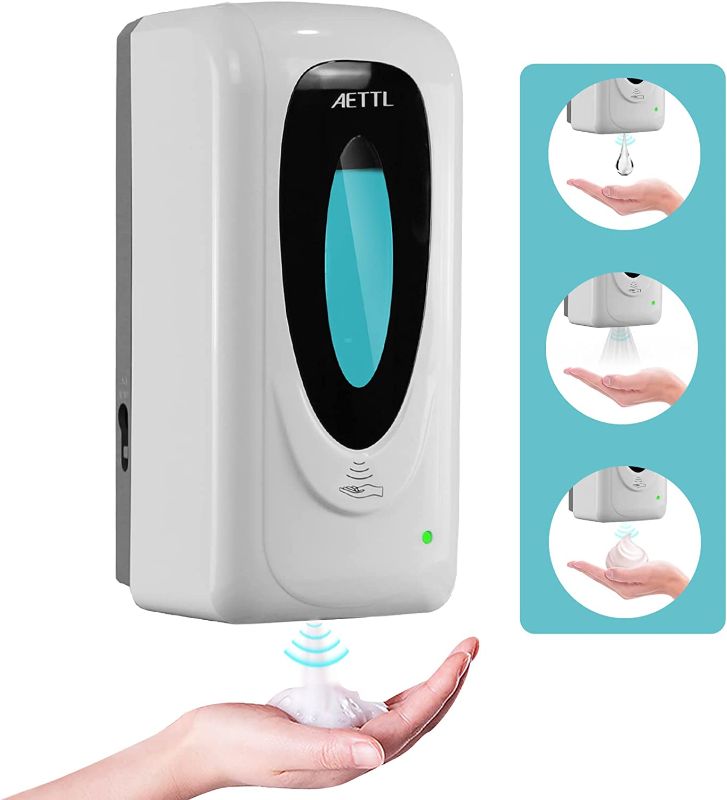 Photo 1 of AETTL Touchless Automatic Foaming Hand Soap Dispenser Wall Mount, Motion Sensor Foam Liquid Refill Bottle Sanitizer Dispensing for Bathroom Kitchen Home Farmhouse Station
