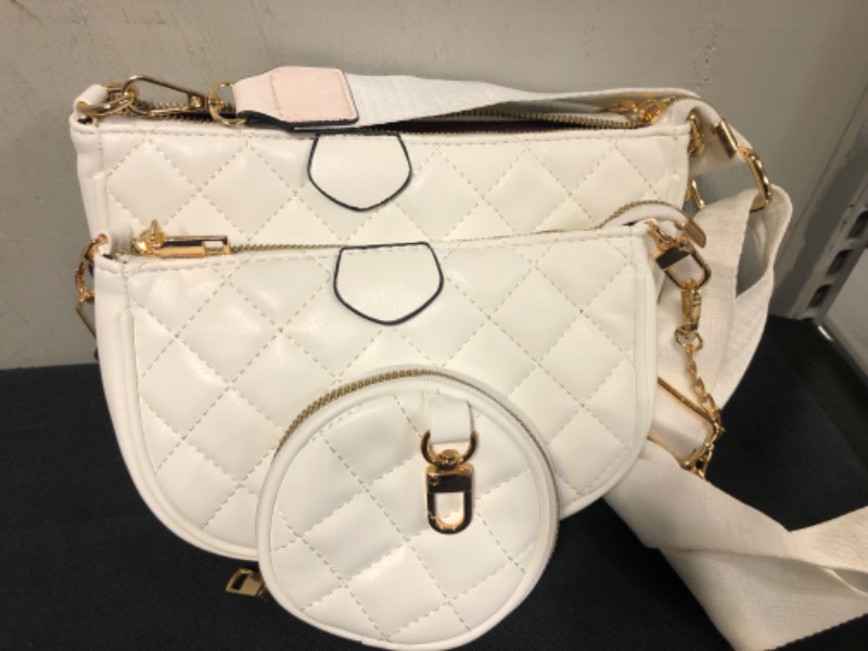 Photo 1 of 3 Piece-Crossbody bag-crossbody handbag with gold chain-coin purse--Quilted White