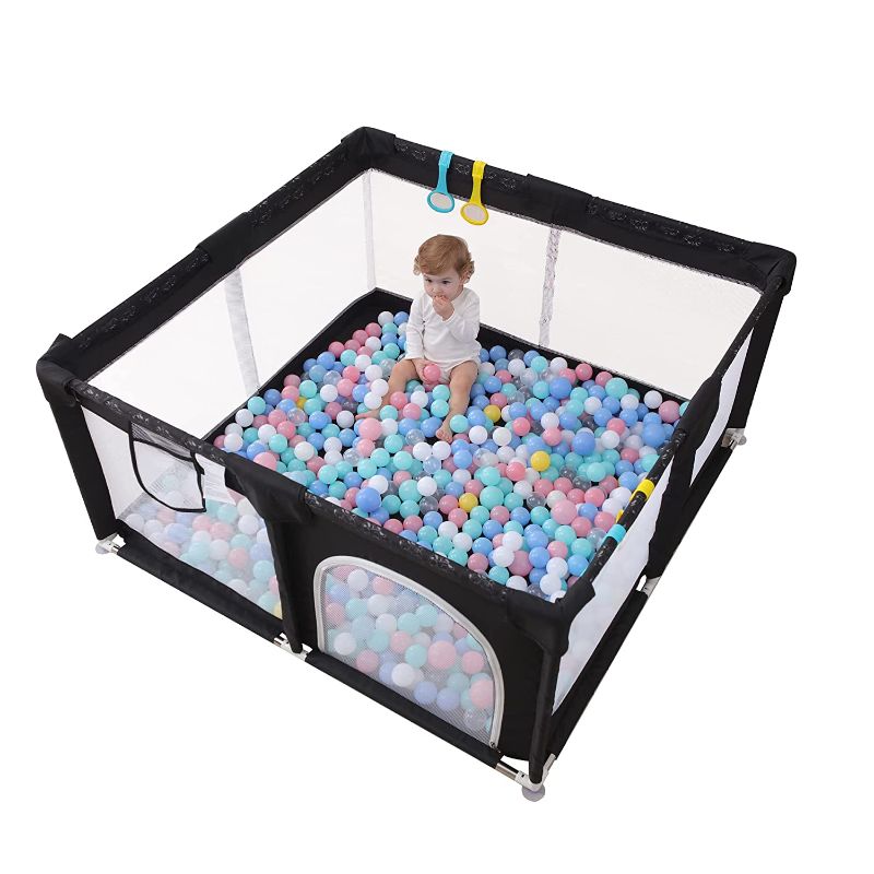 Photo 1 of Baby Playpen for Babies and Toddlers,Baby Play Yard with Pattern,Sturdy Baby Play Pen Infant Safety Activity Center,Baby Fence Play Area Indoor & (51x51 Inch, Black) Baby Gate Playpen