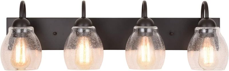 Photo 1 of ALICE HOUSE 28.7" Vanity Lights with Seeded Glass,4 Light Wall Sconce Lighting, Brown Farmhouse Bathroom Lights Over Mirror, Industrial Bathroom Lighting AL9081-W4 ( USED ITEM ) 
