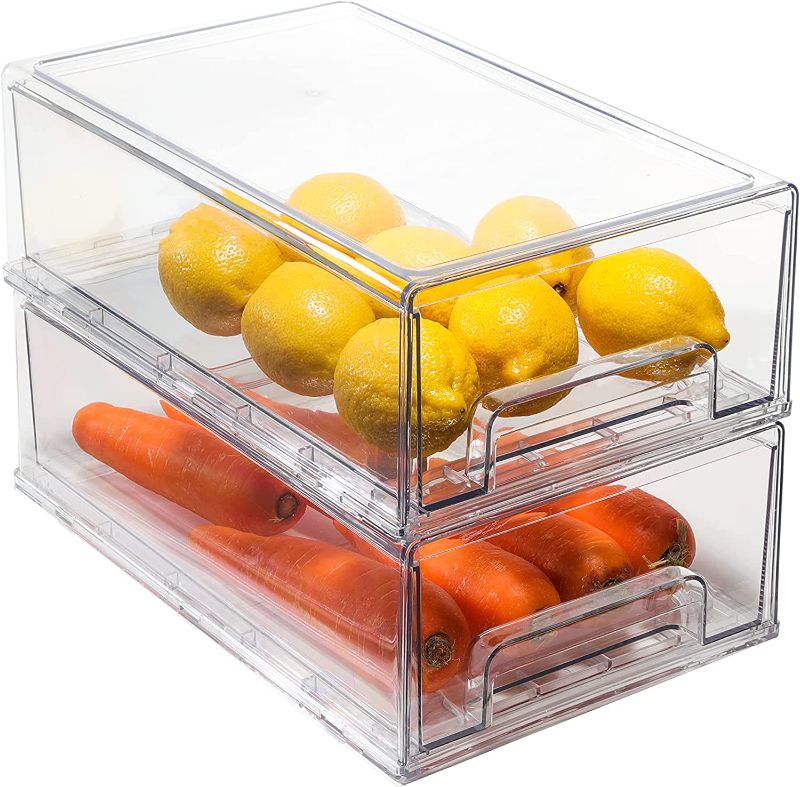 Photo 1 of  Clear Pull-Out Bin Stackable Refrigerator Organizer Drawer Plastic Cabinets PACK OF 4 