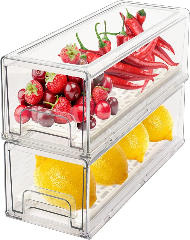 Photo 2 of  Clear Pull-Out Bin Stackable Refrigerator Organizer Drawer Plastic Cabinets PACK OF 4 