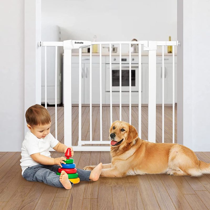 Photo 1 of Babelio Baby Gate for Doorways and Stairs, 26-40 inches Dog/Puppy Gate, Easy Install, Pressure Mounted, No Drilling, fits for Narrow and Wide Doorways, Safety Gate w/Door for Child and Pets
