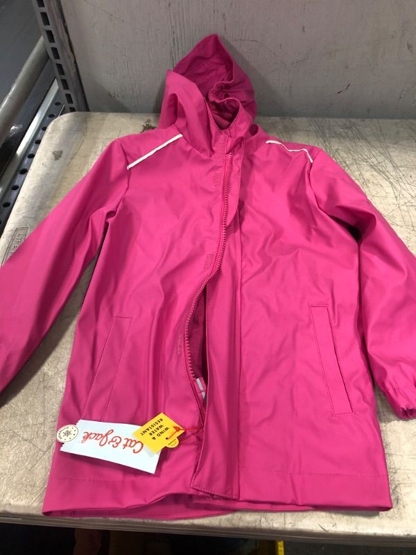 Photo 2 of Cat & Jack Girls' Wind & Water-Resistant Solid Rain Jacket PINK Sz 4T