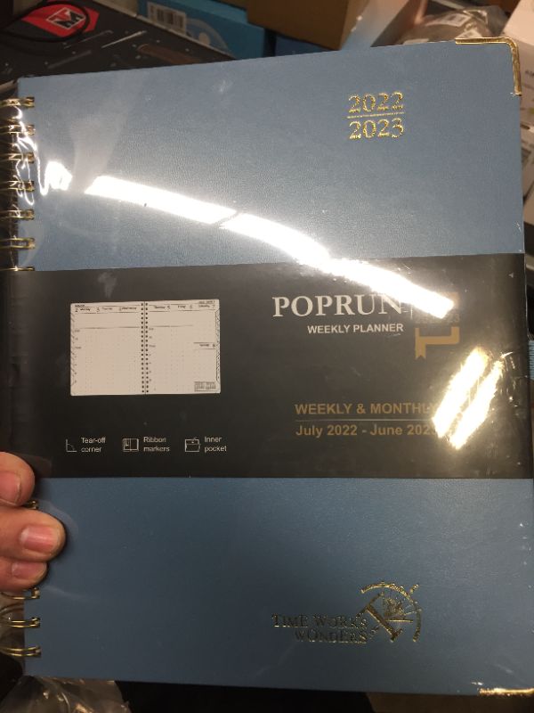 Photo 2 of POPRUN Academic Planner 2022-2023 Weekly and Monthly 8.5" x 10.5" - Planner July 2022 - June 2023 with Hourly Schedule & Vertical Weekly Layout, Monthly Tabs & Calendars, Hardcover - Haze Blue Haze Blue Large-8.5 x 10.5