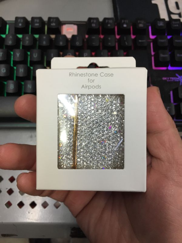 Photo 2 of Sparkly Diamond Case for AirPods with Keychain, Shockproof Protective Premium Bling Rhinestone Cover Skin Compatible with AirPods Charging Case 2 & 1(White+AB C5)