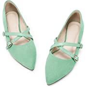 Photo 1 of Coutgo Women's Dress Flats Suede Buckle Elegant Strap Pointed Toe 