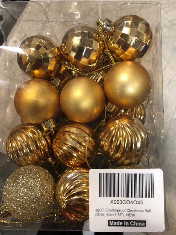 Photo 2 of 40mm/1.57" Gold Christmas Balls 36pcs Christmas Tree Ornaments Set 