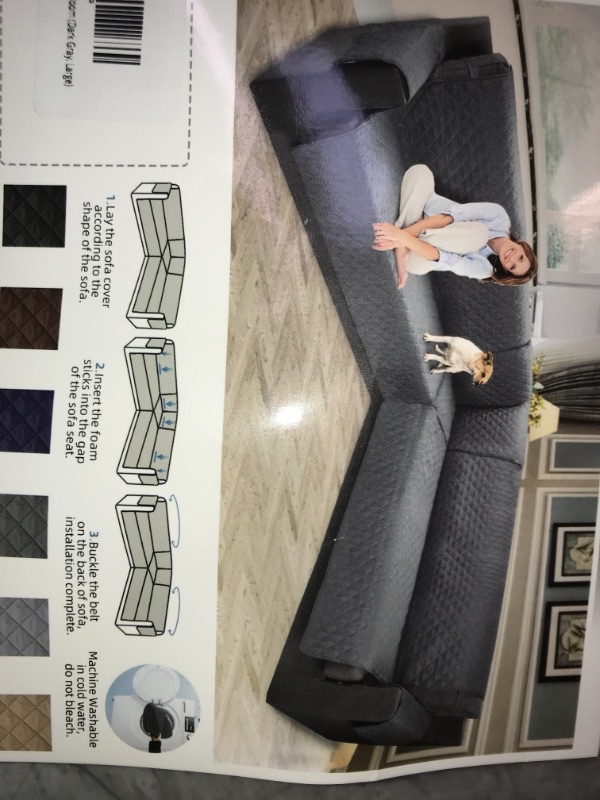 Photo 1 of ALIECOM CORNER SECTIONAL SOFA COVER 3 PIECES WATER RESITANT QUILTED L SHAPEA NTI SLIP UP (DARK GRAY LARGE)