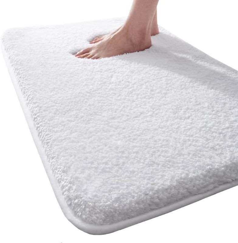 Photo 1 of Bath Mats for Bathroom-Anti Slip Absorbent Bathroom Mats Extra Soft Microfiber Bath Mats -Washable Fluffy Plush Shaggy White Bathroom Rugs and Mats for Shower, Tub, Sink,16''X24'',White