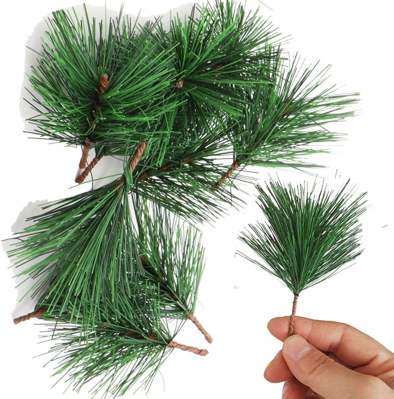 Photo 1 of Betogeth 70PCS Artificial Pine Evergreen Picks Christmas Greenery Picks Stems Fake Pine Needles Branches DIY Wreath Cedar Tree Crafts Wedding