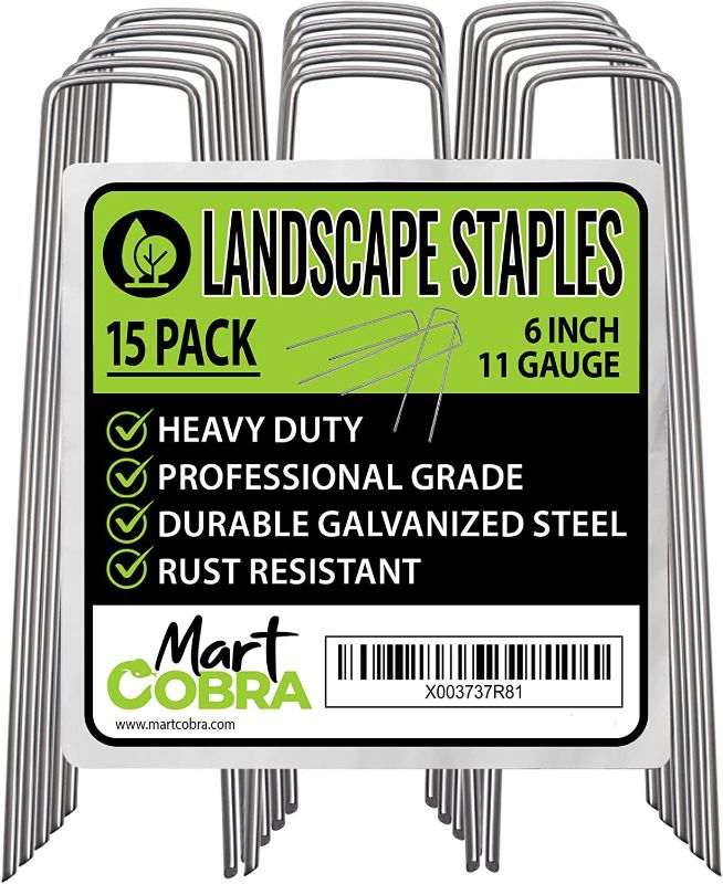 Photo 1 of 2 COUNT Garden Stakes Metal Stakes for Gardening, Landscape Staples x15, Garden Staples 6 Inch Galvanized, Fence Stakes Heavy Duty Ground Stakes, Landscape Fabric Pins Yard Stakes Tent Stakes Landscaping Lawn