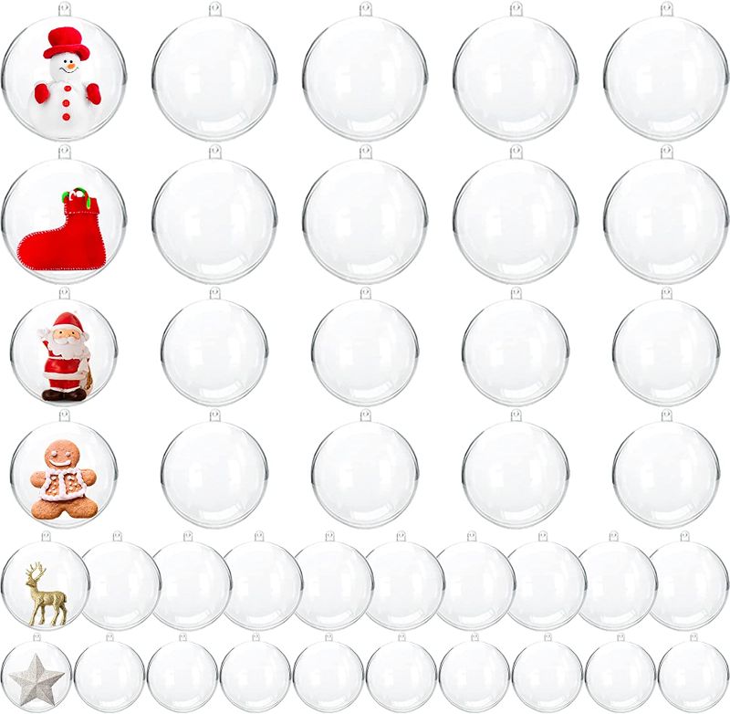Photo 1 of 40 Pcs Clear Plastic Fillable Ornaments,Transparent Plastic Craft Ornament Balls,DIY Craft Balls for Christmas,Wedding,Party,Home Decor(4 Size,40mm,50mm,60mm,70mm)