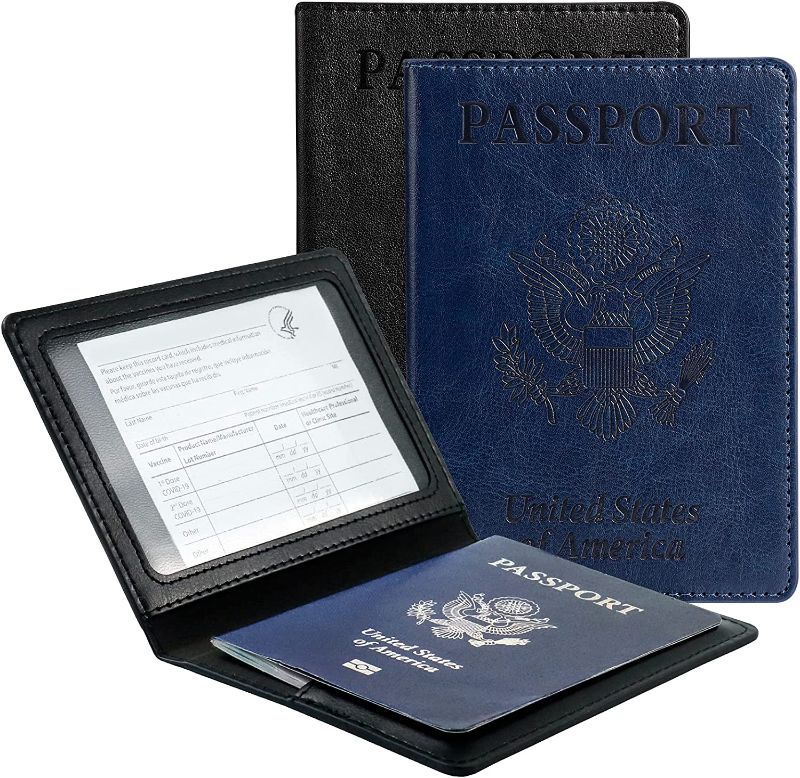 Photo 1 of 2 Pack Passport and Vaccine Card Holder Combo, TOOVREN Leather Passport Holder with Vaccine Card Slot Passport Cover, Slim Travel Accessories Passport Wallet Travel Wallet Passport Holder Women & Men