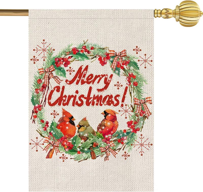 Photo 1 of 2 COUNT Mocossmy Christmas Garden Flag,12.5'' x 18''Merry Christmas Winter Garden Flag,Double Sided Vertical Cardinal Red Bird Holiday Yard Outdoor House Flag Banner Gifts for Party Home Christmas Decoration