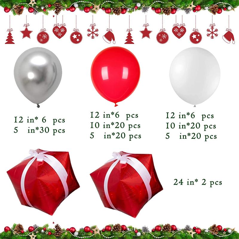 Photo 2 of 160 Pack Christmas Balloon Garland Arch kit Christmas Red White and Siliver Balloons Cane Balloons Star Foil Cone Balloons Gift Box Balloons Merry Christmas Party Supplies for Christmas Indoor Outdoor Holiday Party Decorations