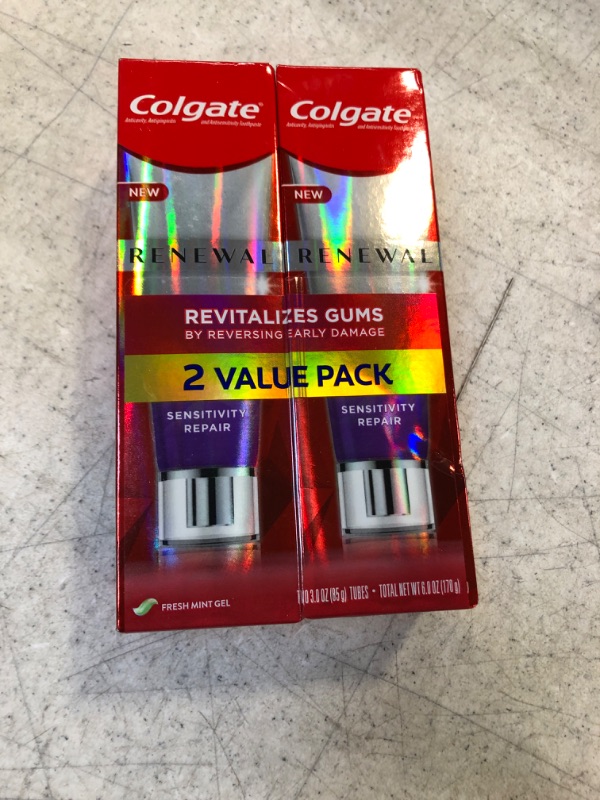 Photo 1 of Colgate Renewal Gum Toothpaste Gel, Sensitive Toothpaste for Gingivitis and Improved Gum Health, Mint Gel, Sugar Free, Enamel Safe, Gluten Free, Vegan, 2 Pack, 3 Oz Tubes --- EXP 01/2023