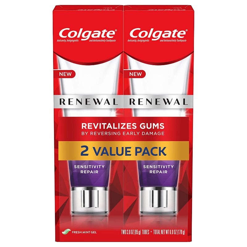 Photo 1 of Colgate Renewal Gum Toothpaste Gel, Sensitive Toothpaste for Gingivitis and Improved Gum Health, Mint Gel, Sugar Free, Enamel Safe, Gluten Free, Vegan, 2 Pack, 3 Oz Tubes --- EXP 01/2023