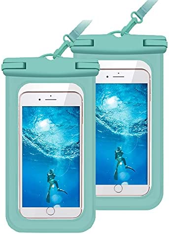 Photo 1 of Cljlixcy IPX8 2Ps Mobile Phone Waterproof Bag Touch Screen Cover Oversized Lanyard Hanging Neck Waterproof Cover Takeaway Express Diving Cover Underwater Photo Swimming Riding Waterproof Bag (Green)