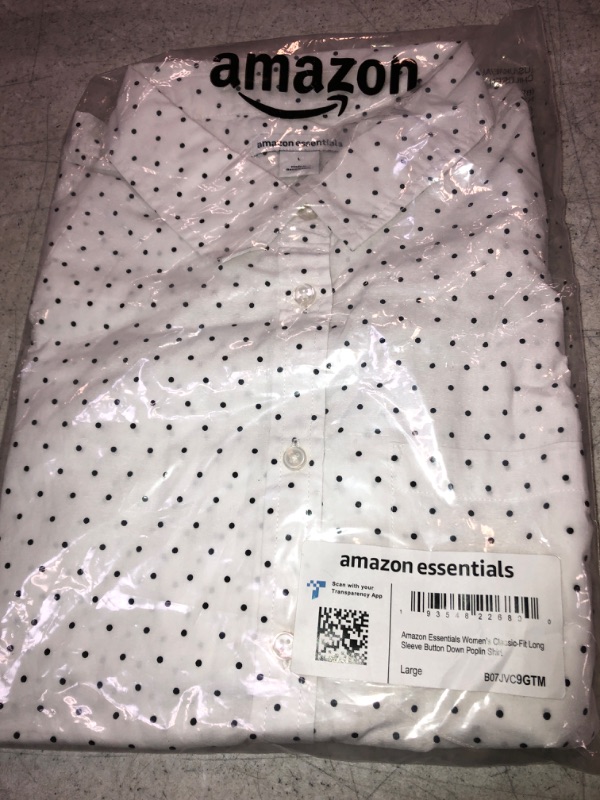 Photo 2 of Amazon Essentials Women's Classic-Fit Long-Sleeve Button-Down Poplin Shirt SIZE LARGE 