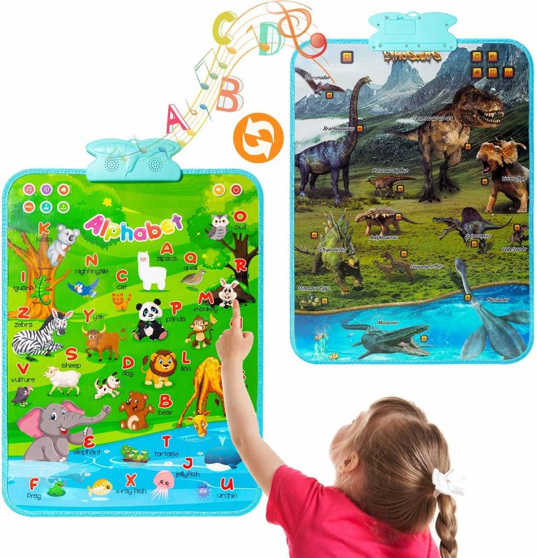 Photo 1 of Electronic Interactive-Alphabet-Wall-Chart 2-in-1, Upgraded Sound on Double-Sided ABC Learning Poster for-Toddlers Educational Animals & Dinosaurs Theme Music Learning Toys Gift for Kids