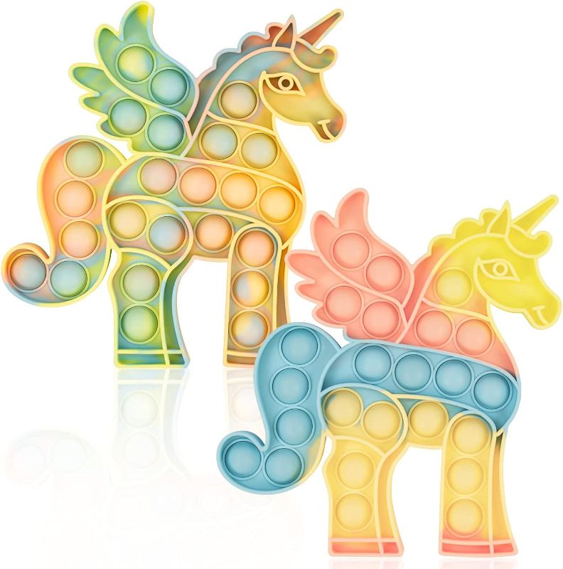 Photo 1 of 2 COUNT Kidsjoy Fidget Pop Toys Unicorn: 2 Packs Push Bubble Poppers Silicone Squeeze Toys, Stress and Anti-Anxiety Reliever Sensory Toy Unicorn Fidgets Gift for Autism Special Needs Girls Boys Kids Adults