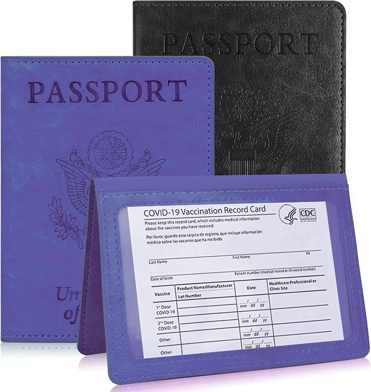 Photo 1 of 2 COUNT Passport Holder Travel Passport Wallet - 2 Packs Passport and Vaccine Card Holder Combo,PU Leather Passport Holder with Vaccine Card Slot, Travel Gifts for Women Men