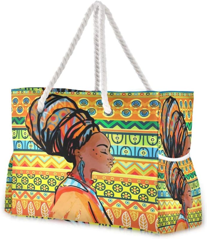 Photo 1 of ALAZA Tribal Beautiful African Woman Shoulder Tote Bags for Gym Travel Beach, Inner Pockets