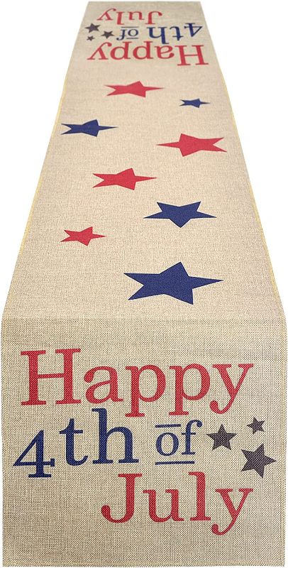 Photo 1 of 2 COUNT tiosggd 4th of July Table Runner 13 x 72 Inches Long Burlap Linen Tablecloth American Stars Independence Day Memorial Day Patriotic Veterans Day Decorations