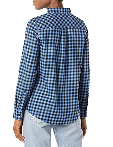 Photo 2 of Amazon Essentials Women's Classic-Fit Long-Sleeve Lightweight Plaid Flannel Shirt, Black/Blue, Mini Buffalo Plaid, Medium