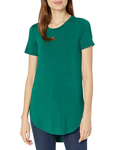 Photo 1 of Daily Ritual Women's Jersey Standard-Fit Short-Sleeve Open Crewneck Tunic, Dark Emerald Green, Large