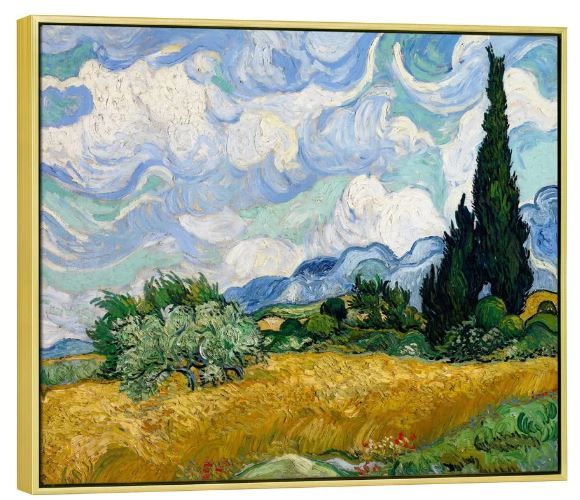 Photo 1 of 17x13, Wieco Art Framed Wall Art Canvas Prints of Wheat Field with Cypresses by Van Gogh Paintings Reproduction Abstract Artwork for Wall Decor Golden Frame
