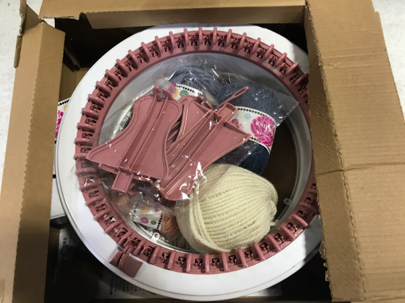 Photo 2 of 48 Needles Knitting Machines with Row Counter, Smart Knitting Round Loom for Adults/Kids, Knitting Board Rotating Double Knit Loom Machine Kits Pink White 48 Needles