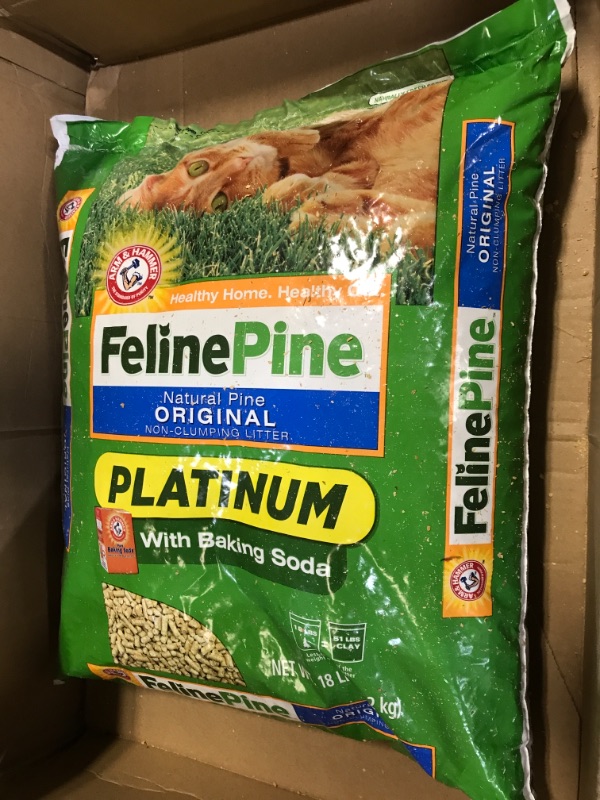 Photo 2 of ARM & HAMMER Feline Pine Platinum with Baking Soda Non-Clumping Cat Litter, 18lb Bag, No Added Scent 