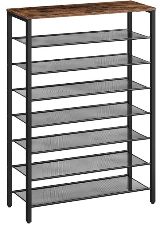 Photo 1 of ALLOSWELL 8-Tier Shoe Rack, Shoe Organizer for Closet, Entryway, Large Capacity Shoe Shelf, 28-32 Pairs of Shoes, Shoe Storage with Adjustable Metal Mesh Shelves, Stable Sturdy, Rustic Brown SRHR1801
