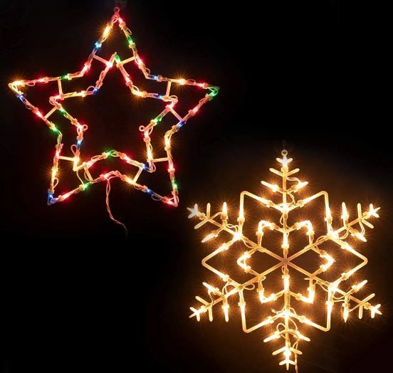 Photo 1 of 15.6 Inch Christmas Window Silhouette Lights Decorations Pack of 2 Lighted Star and Snowflake Christmas Window Lights for Holiday Indoor Wall Door Glass Decorations
