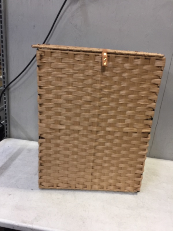 Photo 2 of   GREENSTELL Laundry Hamper with lid, 110L Wicker Laundry Baskets Foldable 2 Removable Liner Bags, 2 Section Clothes Hamper Handwoven Synthetic Rattan Laundry Basket with Handles, Easy to Install Nature 22.2x13.3x24 Inches (LOOKS LIKE STAINS ON THE INSIDE