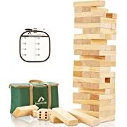 Photo 1 of ApudArmis Giant Tumble Tower (Stack from 2Ft to Over 4.2Ft), 54 PCS Pine Wooden Stacking Timber Game with 1 Dice Set - Classic Block Giant Outdoor Game for Kids Adults Family
