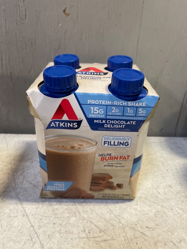 Photo 2 of Atkins Milk Chocolate Delight Protein-Rich Shake. Rich and Creamy with Protein. Keto-Friendly and Gluten Free, 11 Fl Oz (Pack of 4)
EXP 01/02/23