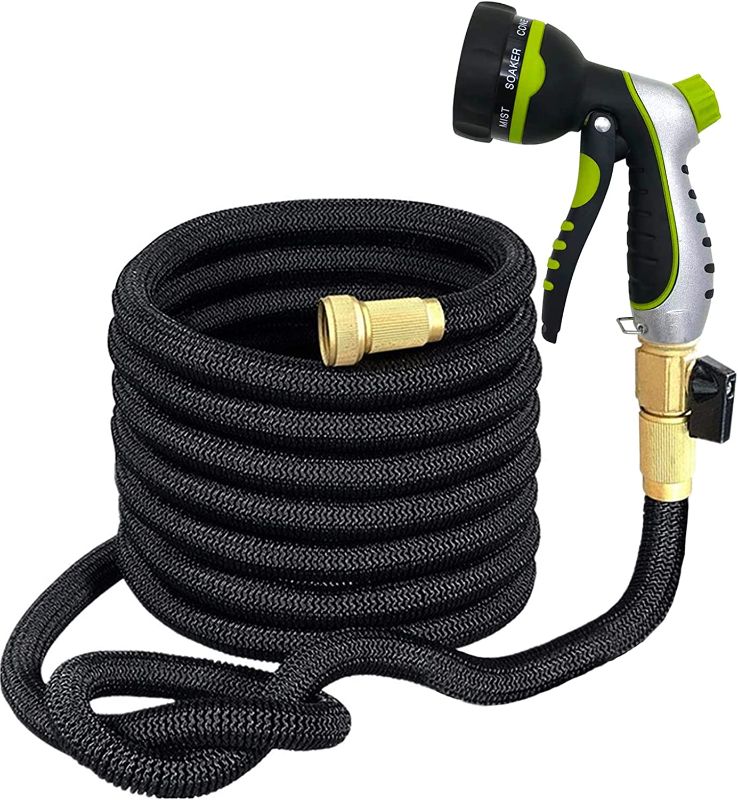Photo 1 of 25FT Expandable Garden Hose with 8 Function Nozzle No Kink Flexible bility Extra Strength with 3/4 Inch Solid Brass Fittings & Double Latex Core Rot Crack Leak Resistant Soaker Hose
