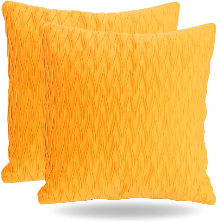 Photo 1 of 2 Pack Velvet Pillow Covers, Decorative 18x18 Inch Square Throw Pillow Cover Soft Pillowcase for Couch Sofa Livingroom Bedroom Car (Yellow)
