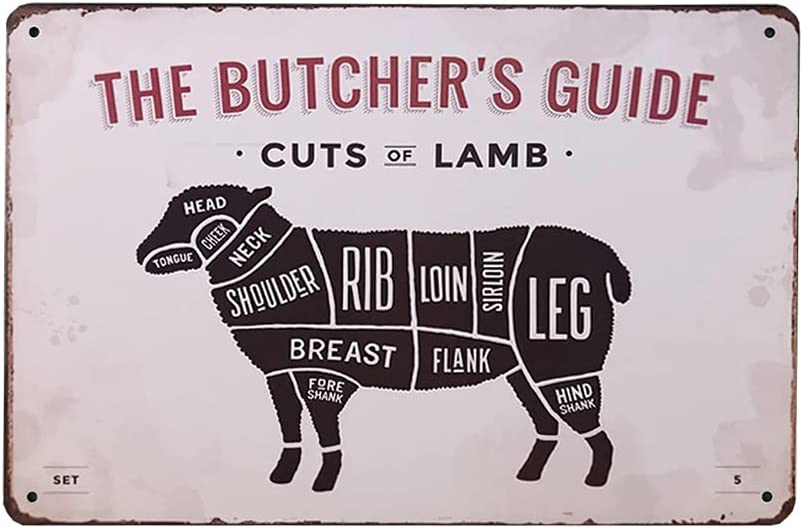 Photo 1 of  Lamb The Butcher's Guide Series Metal Tin Sign Retro Vintage Wall Plaque for Restaurant Kitchen Farmhouse Wall Decor 12x8 Inch