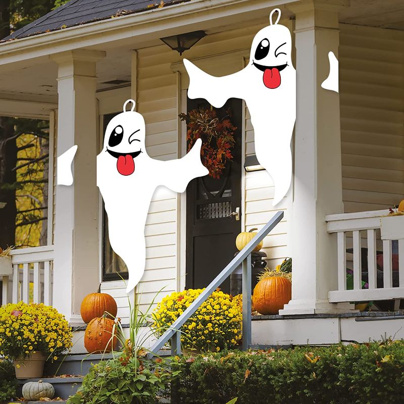 Photo 1 of 47" Halloween Ghost Hanging Decorations Outdoor Decor for Front Yard Patio Lawn Garden Halloween Tree Hugger Funny Spooky Ghost Holiday Party Supplies.(2pcs)
