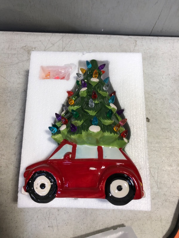 Photo 2 of yofit Ceramic Christmas Tree, Tabletop Christmas Tree with Multi-Color Lights, 13.5" Vintage Red Car with Xmas Tree Lighted Figurine Holiday Decor for Home Kitchen Room Office Table
