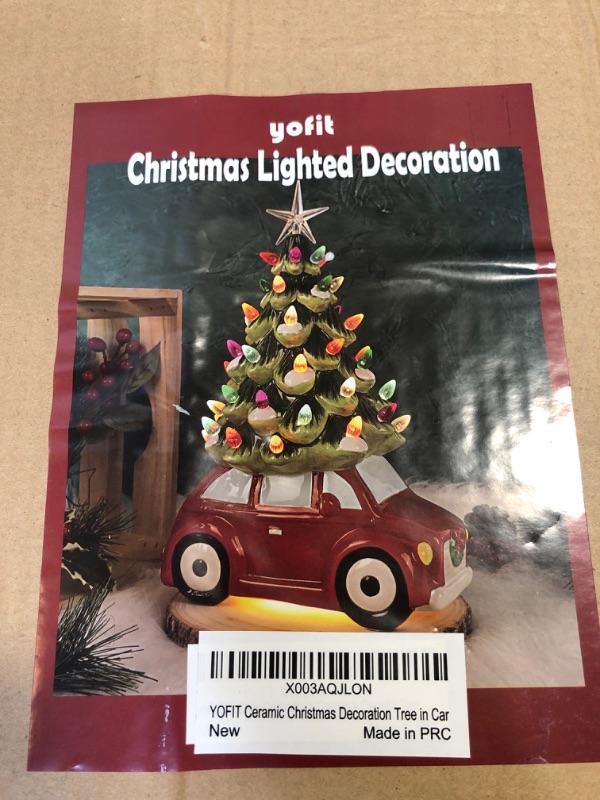Photo 1 of yofit Ceramic Christmas Tree, Tabletop Christmas Tree with Multi-Color Lights, 13.5" Vintage Red Car with Xmas Tree Lighted Figurine Holiday Decor for Home Kitchen Room Office Table