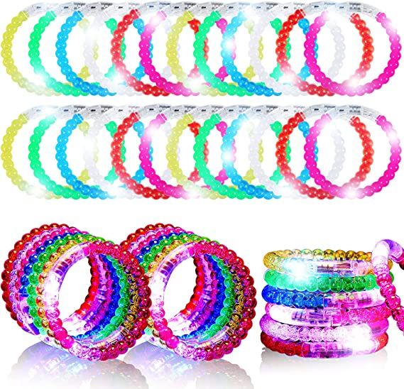 Photo 1 of 120 Pcs Glow Stick Bracelet LED 6 Colors Beaded Light up Bracelets Toys Neon Party Supplies Favors Glow in The Dark Bracelet for Carnival Birthday Wedding Halloween Party Games Gifts
